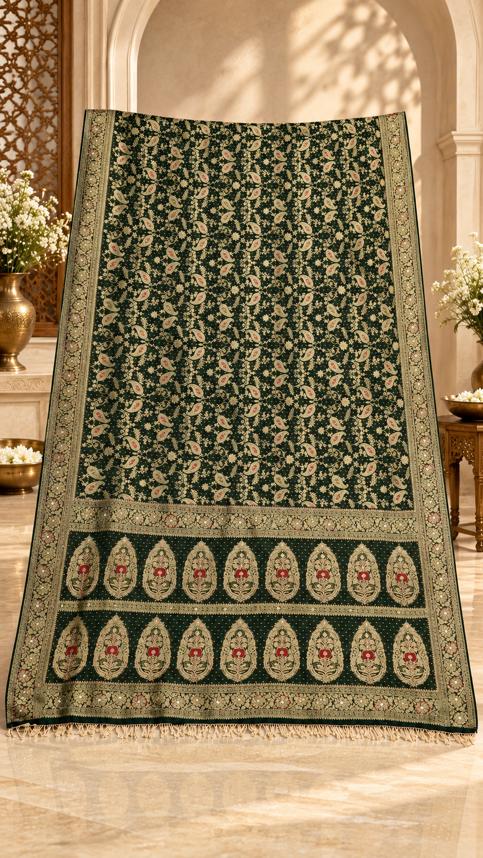 F32 Dark Green Embroidered Saree