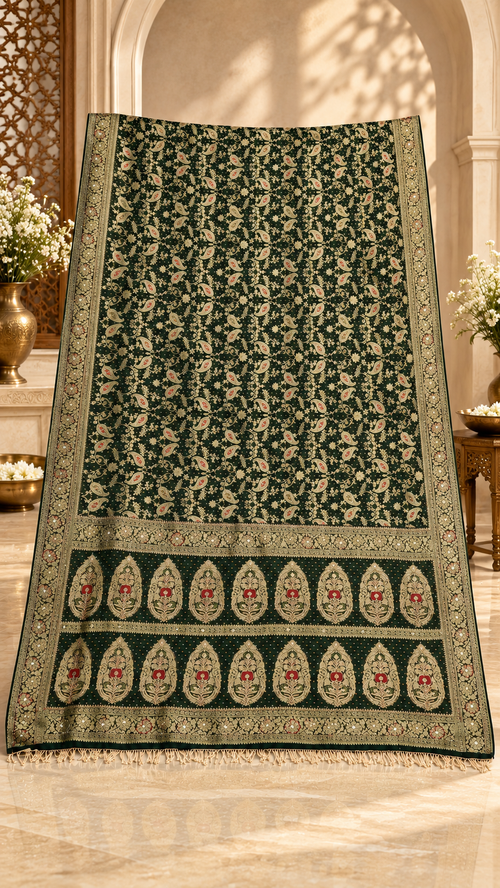 F32 Dark Green Embroidered Saree