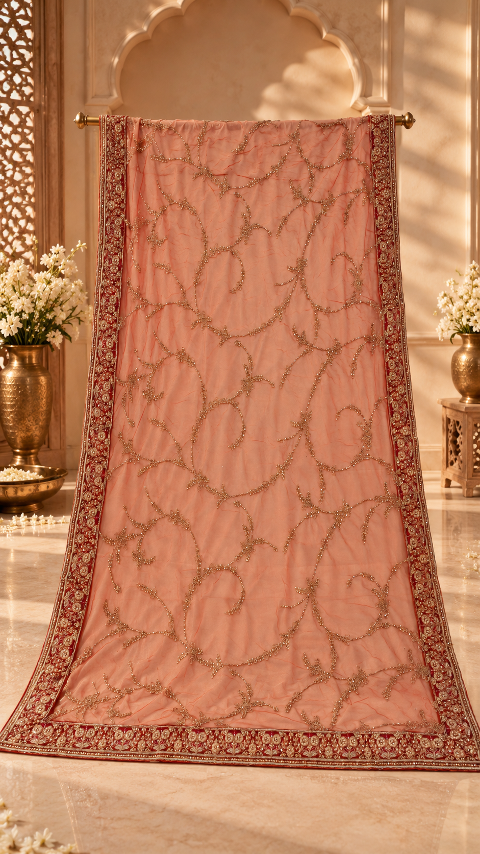 F1 Peach Embroidered Lehenga Set