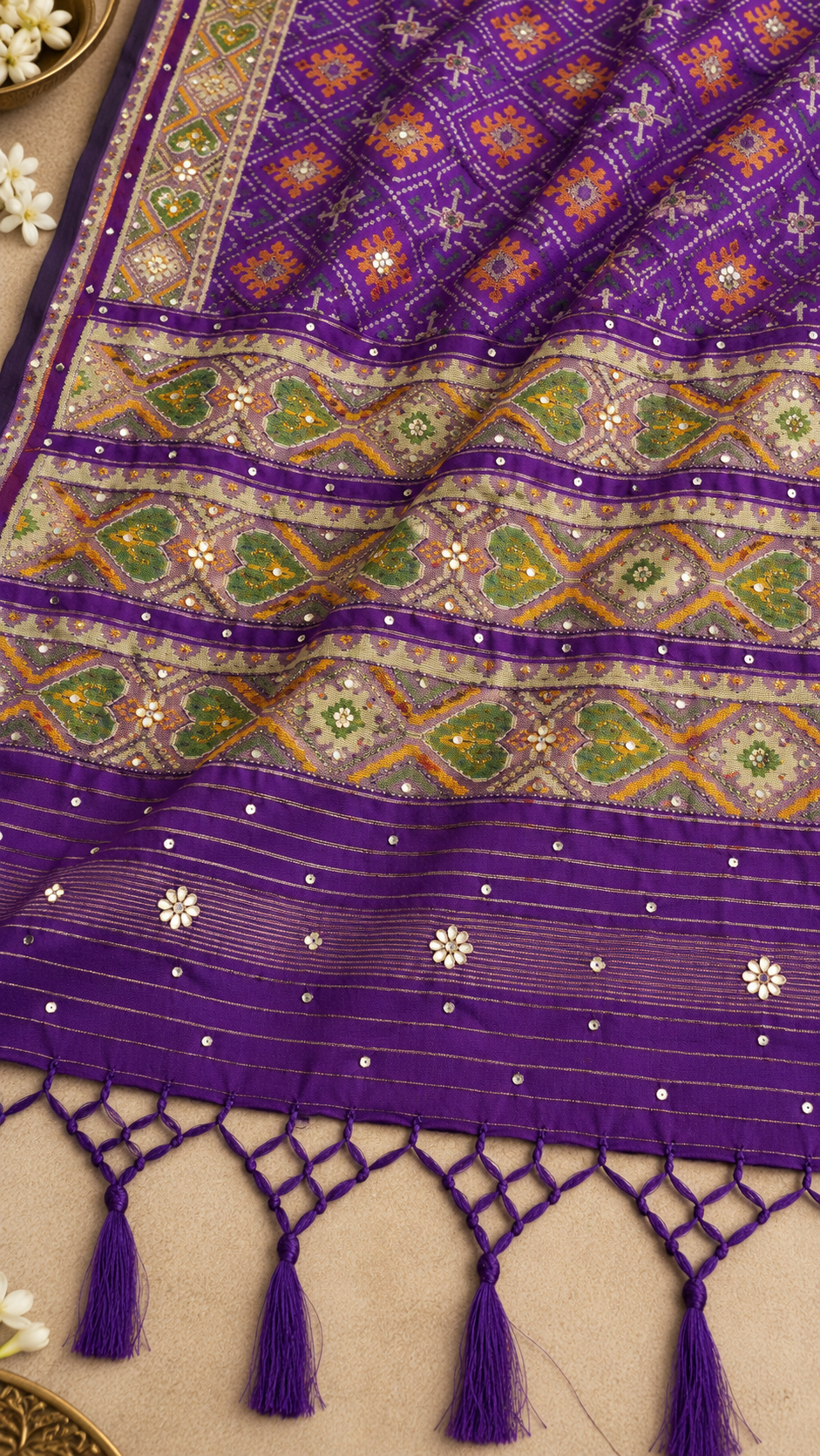 F44 Dark Green Embroidered Saree