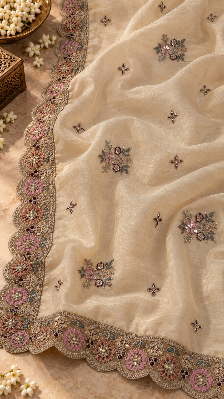 F14 Taupe Grey Embroidered Blouse