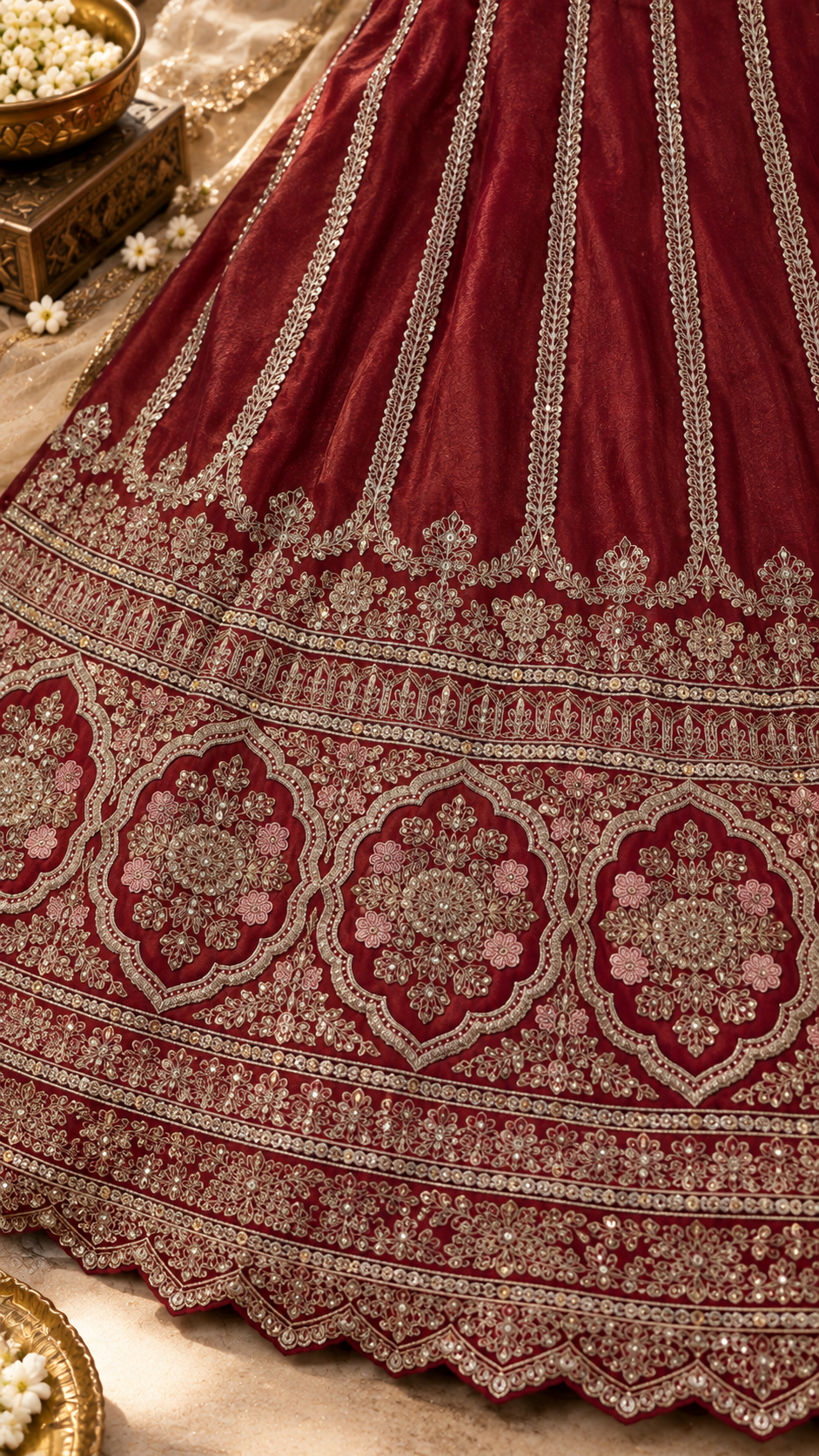 Rust-Brown Embroidered Lehenga Set