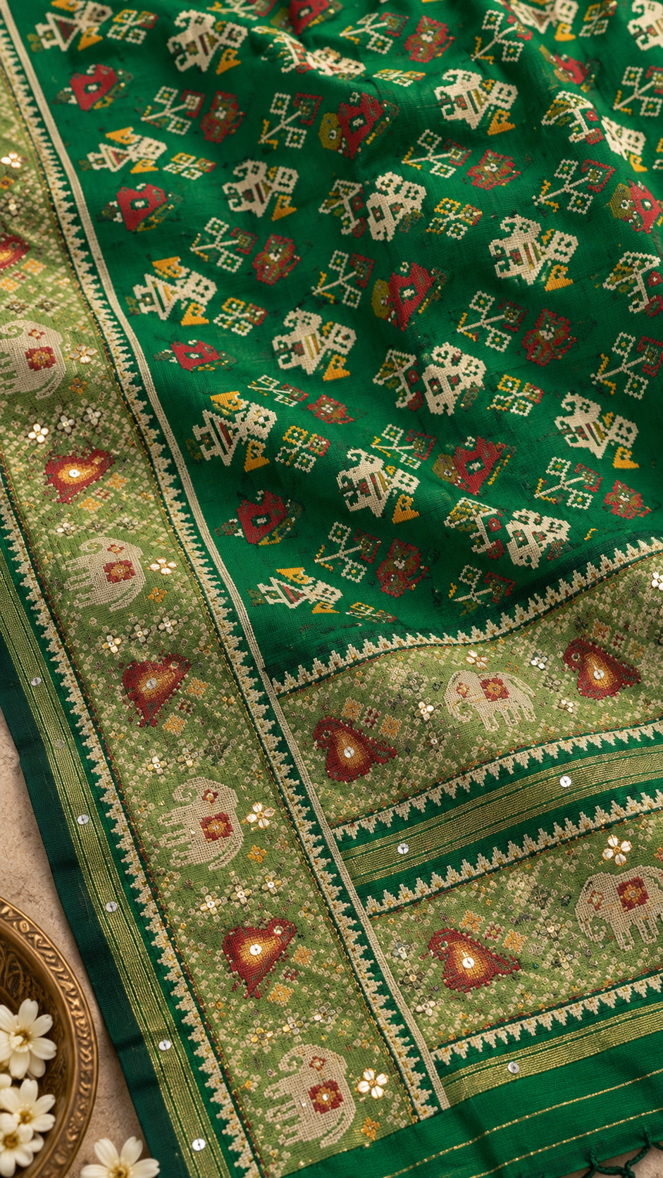 F46 Green Embroidered Saree