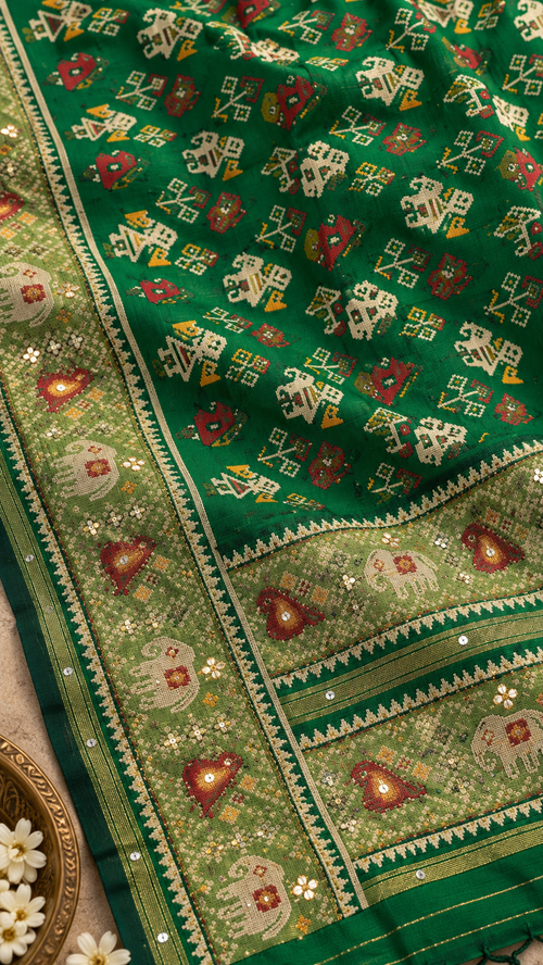 F46 Green Embroidered Saree