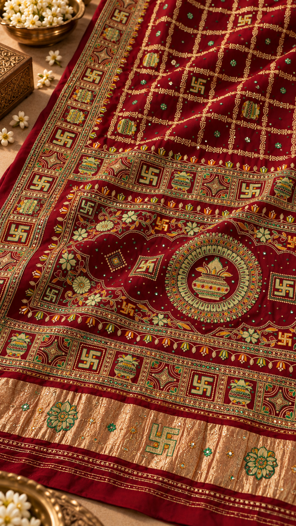 F26 Burgundy Embroidered Saree