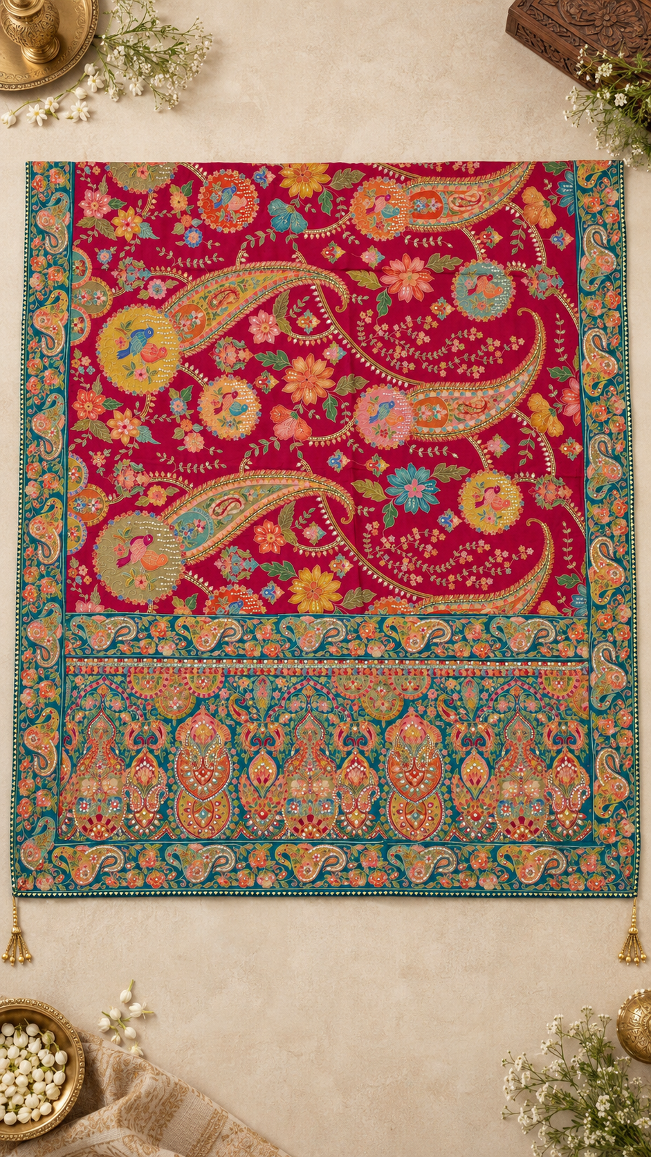 F40 Teal Multicolour Embroidered Saree