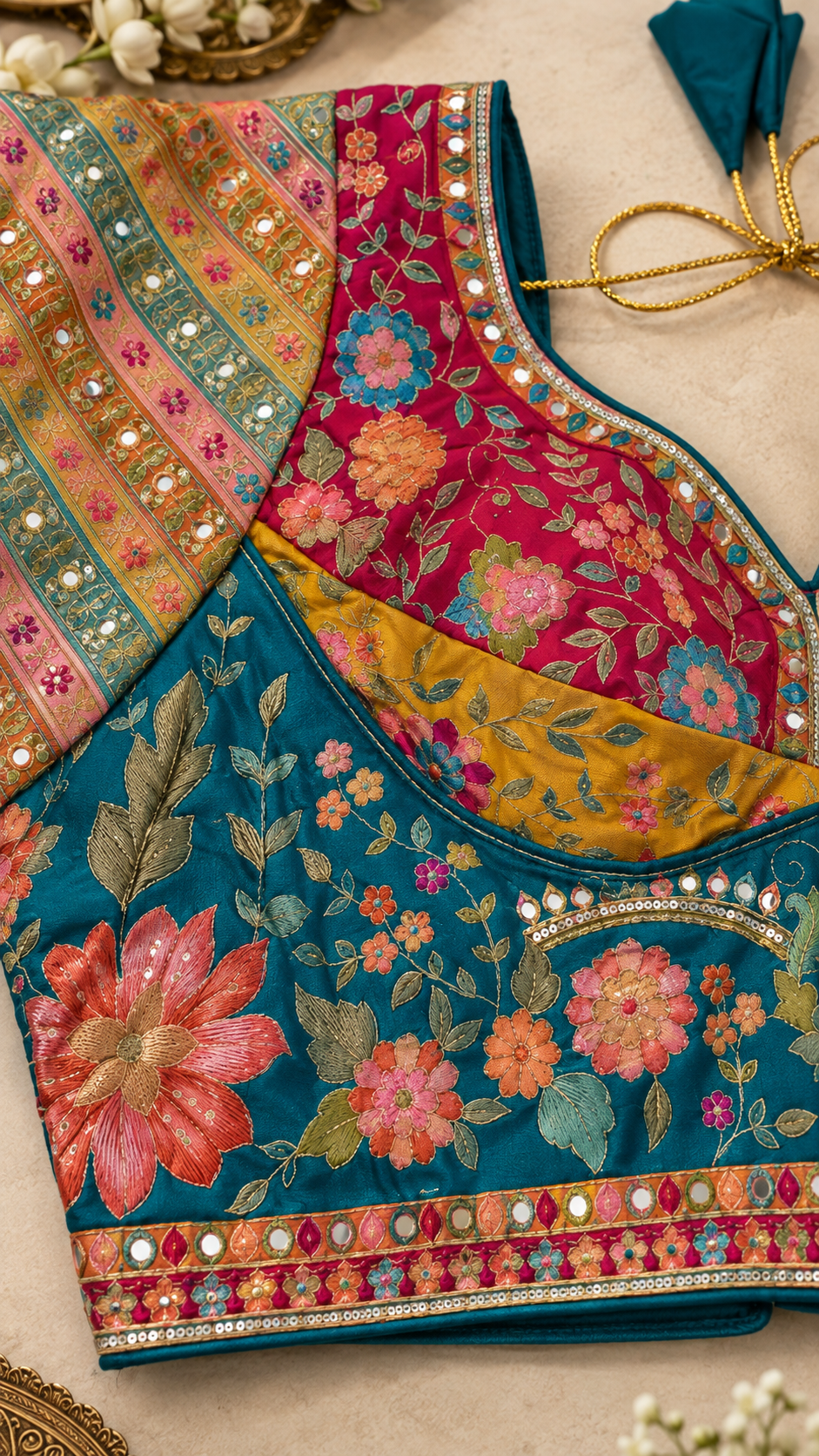 F40 Teal Multicolour Embroidered Saree