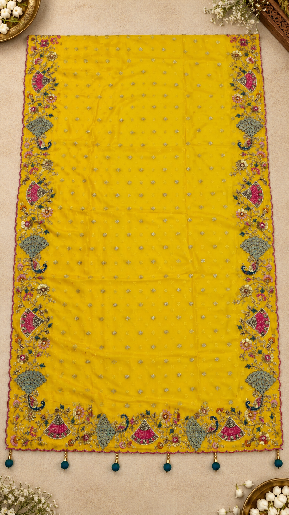 F50 Yellow Floral Embroidered Saree