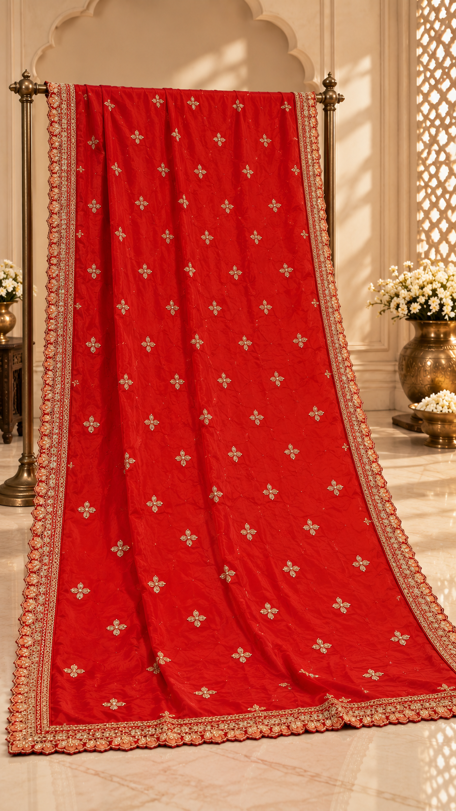F3 Red and Gold Embroidered Lehenga Set
