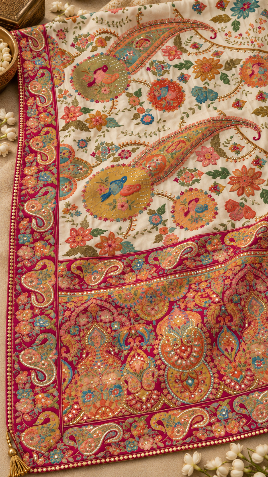F40 Teal Multicolour Embroidered Saree