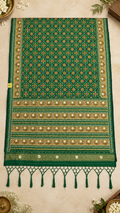 F44 Dark Green Embroidered Saree