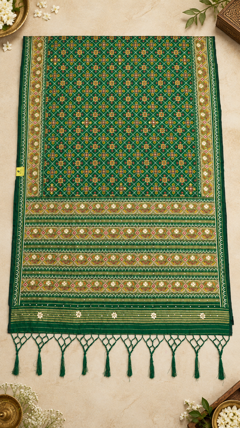 F44 Dark Green Embroidered Saree