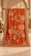 F34 Orange Floral Embroidered Saree