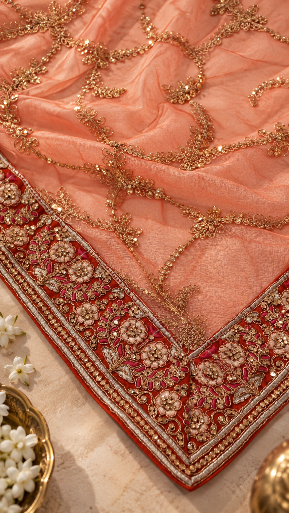 F1 Peach Embroidered Lehenga Set