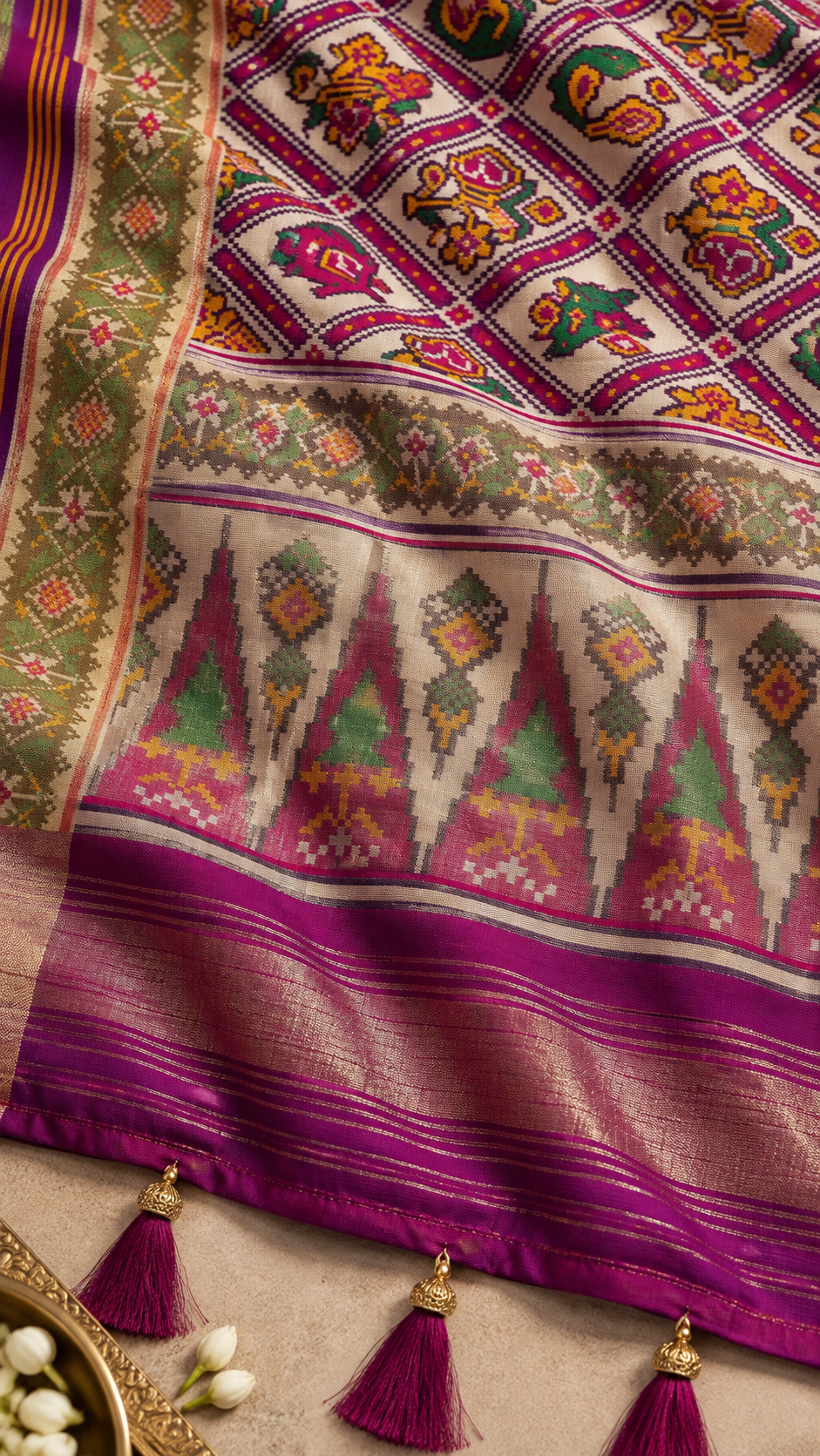 F48 Multicolour Green Embroidered Saree
