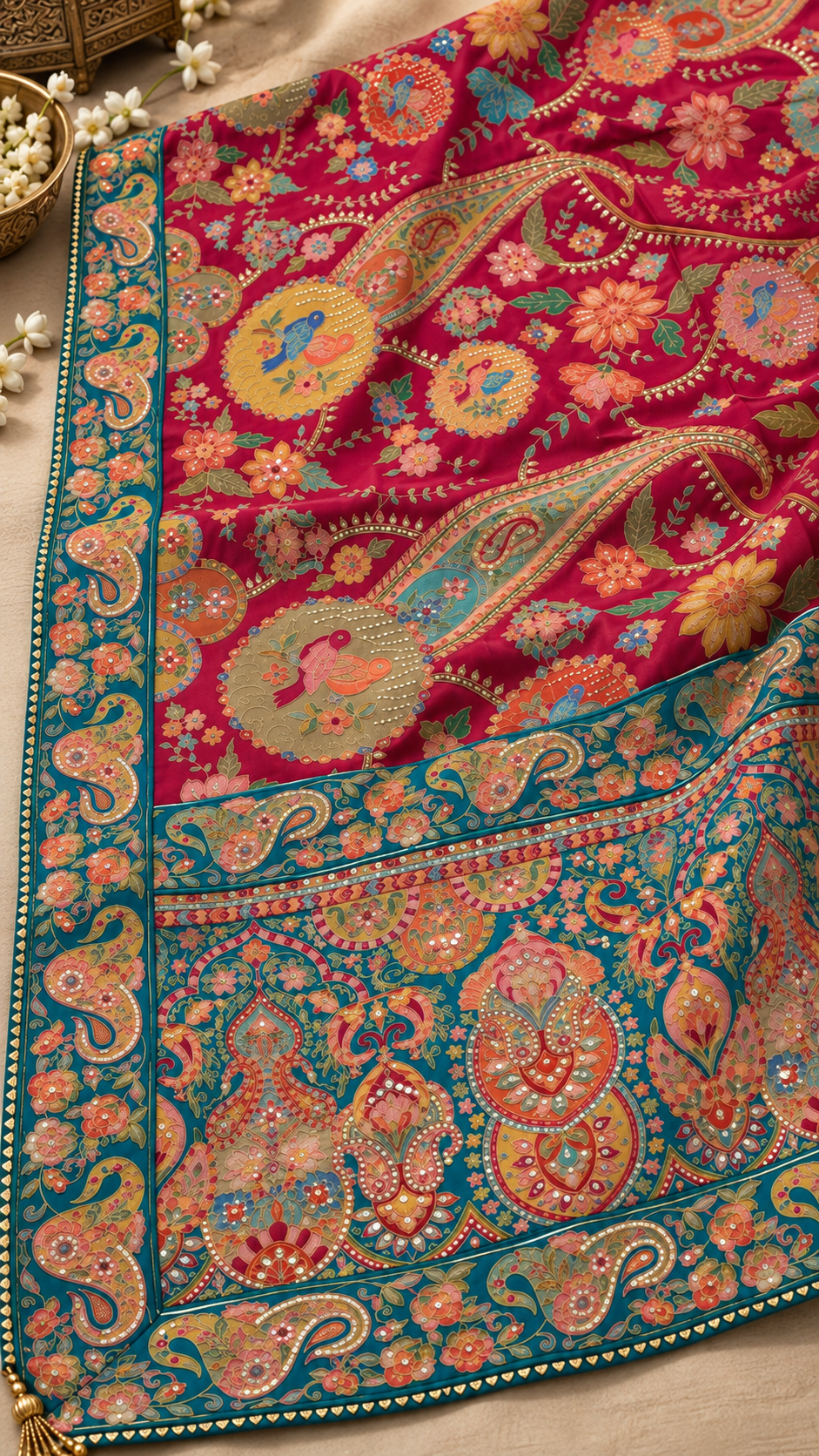 F40 Teal Multicolour Embroidered Saree