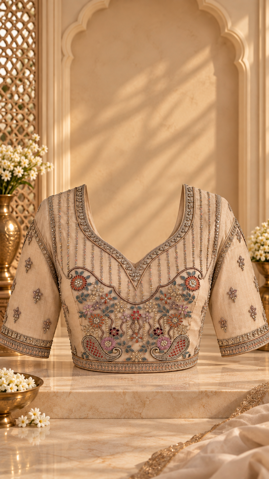 F14 Taupe Grey Embroidered Blouse