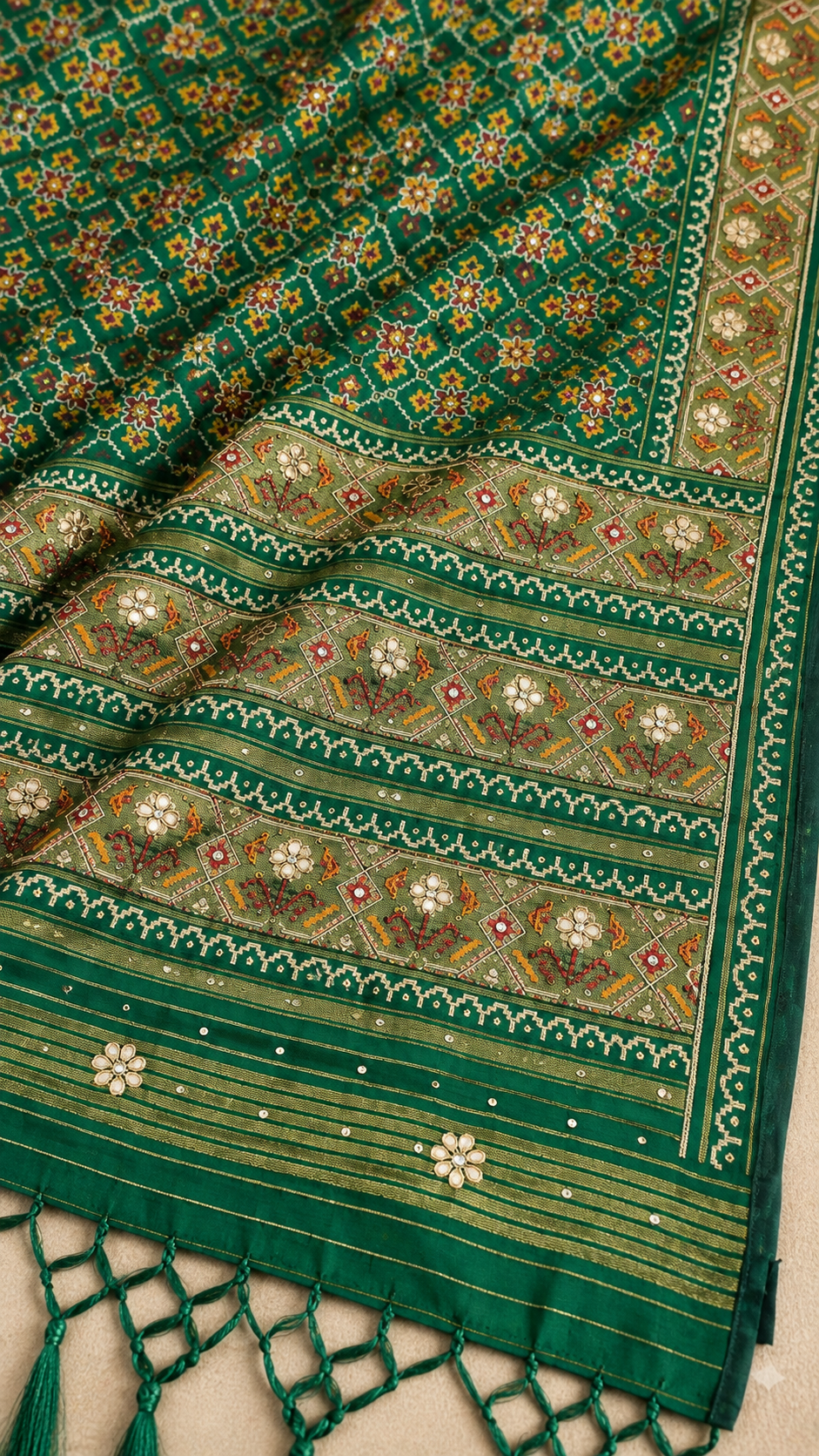 F44 Dark Green Embroidered Saree