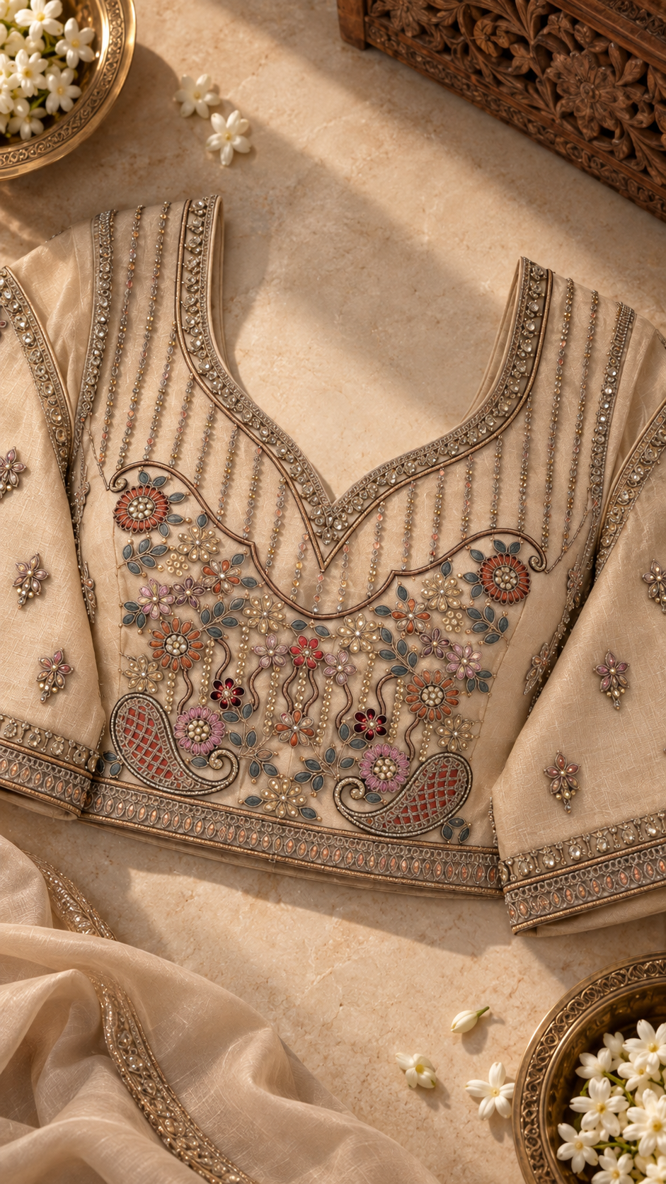 F14 Taupe Grey Embroidered Blouse