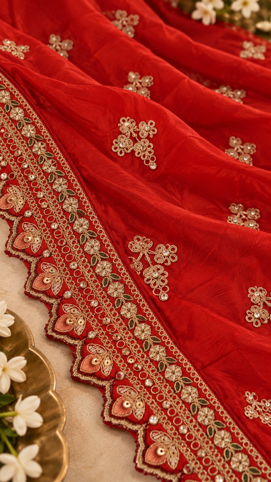 F3 Red and Gold Embroidered Lehenga Set