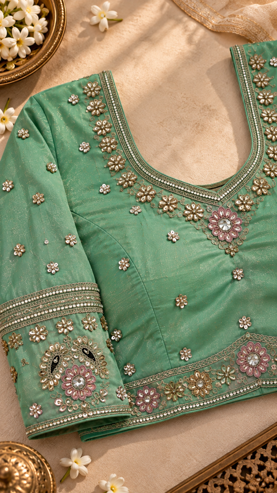 F13 Mint Green Embroidered Blouse