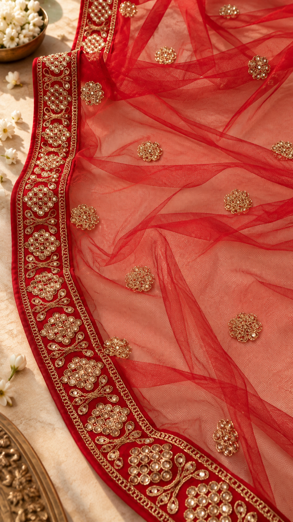 F2 Red Bridal Embroidered Lehenga Set