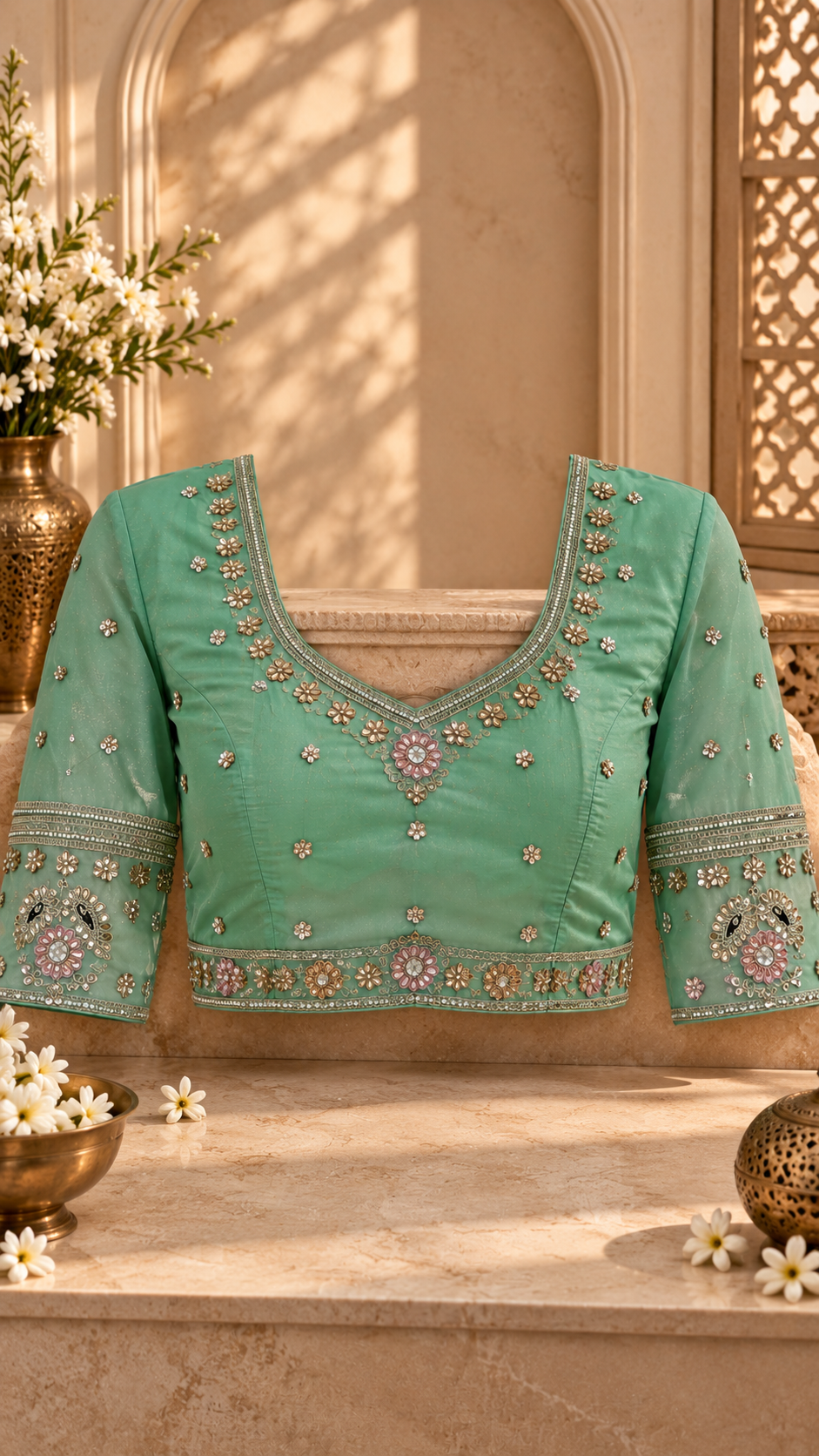 F13 Mint Green Embroidered Blouse
