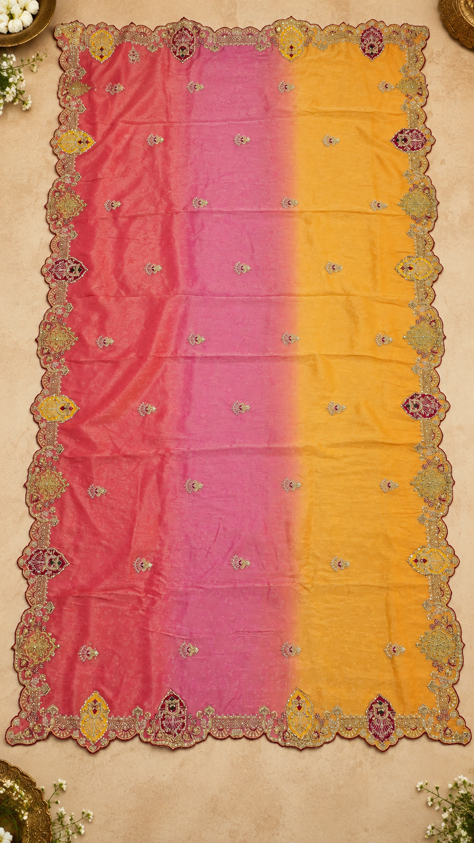 F54 Pink Multicolour Embroidered Saree