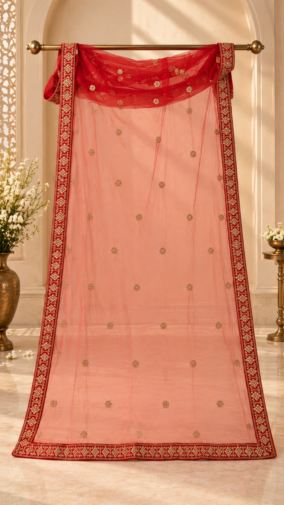 F2 Red Bridal Embroidered Lehenga Set