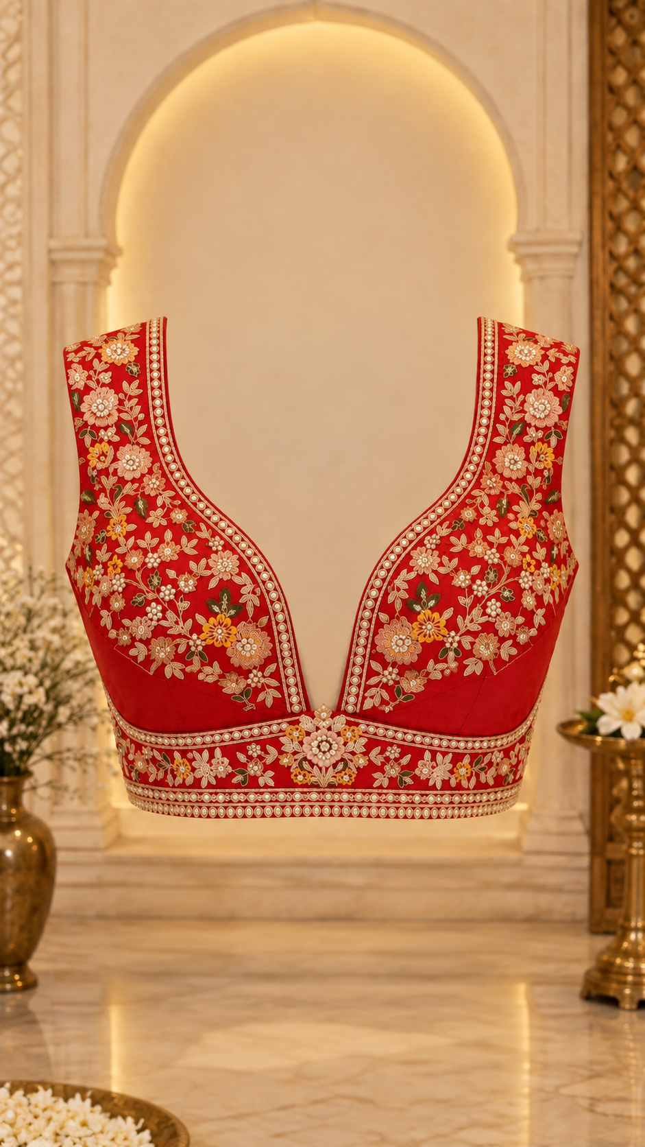 F3 Red and Gold Embroidered Lehenga Set