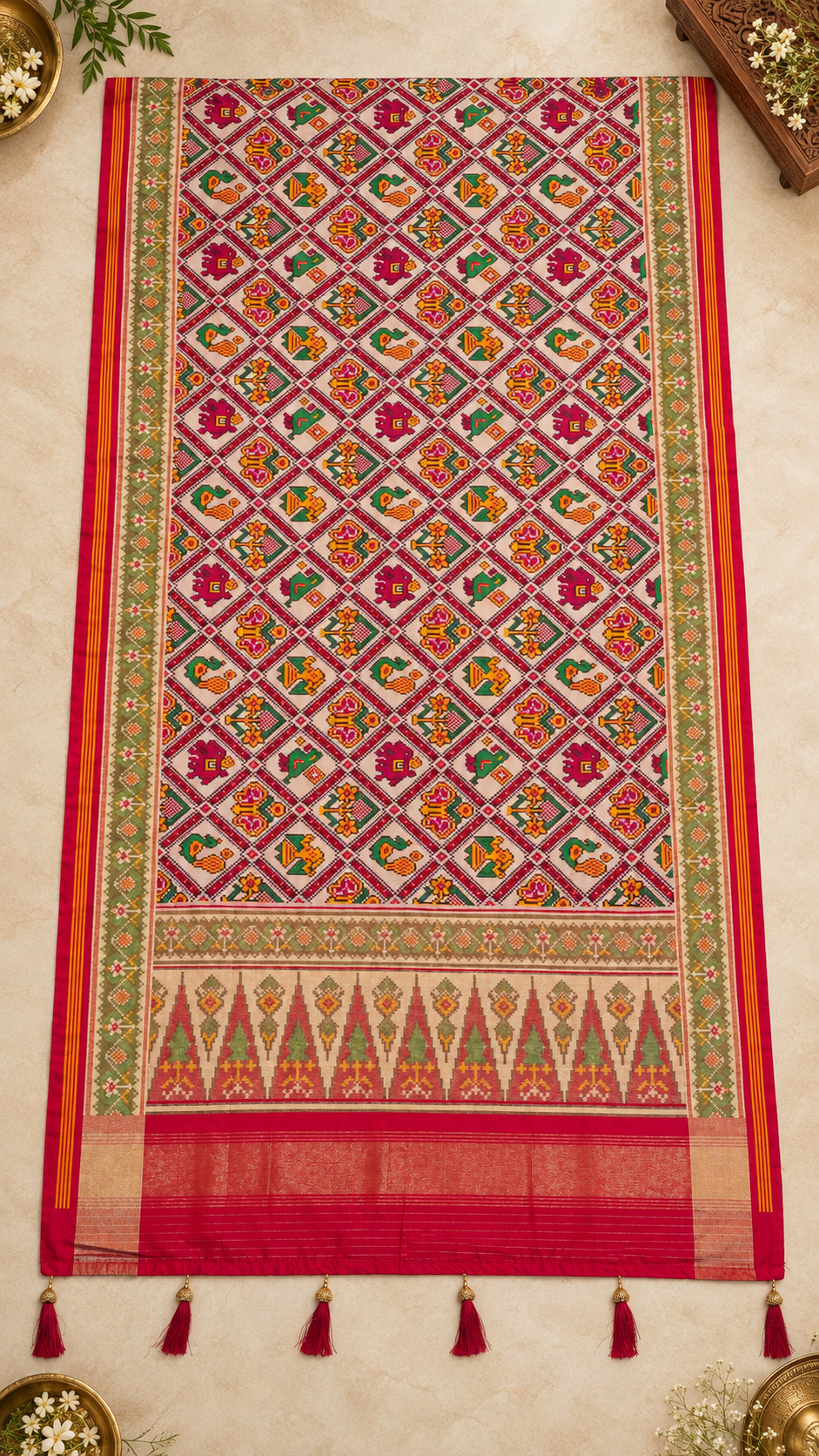F48 Multicolour Green Embroidered Saree