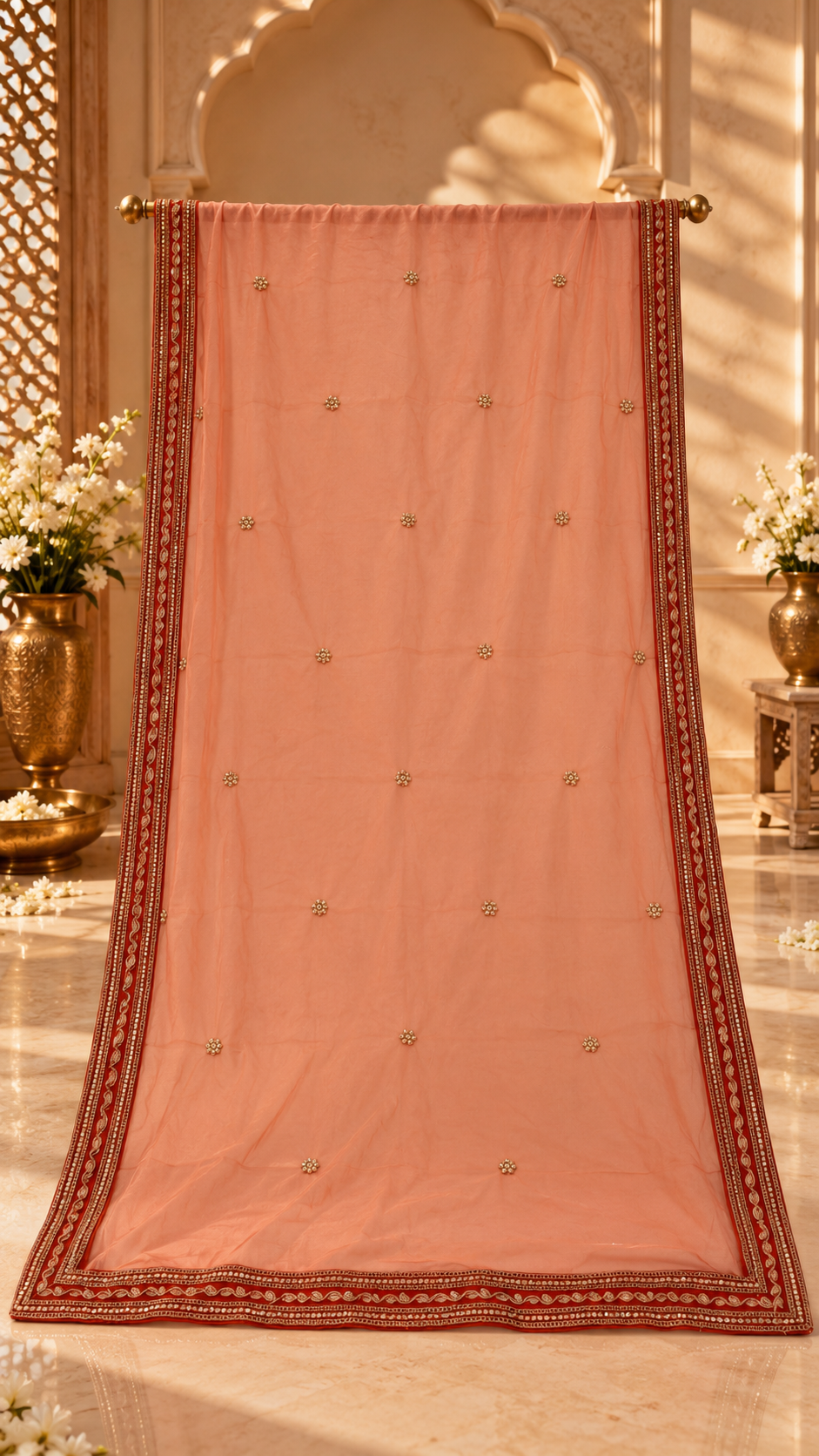 F1 Peach Embroidered Lehenga Set