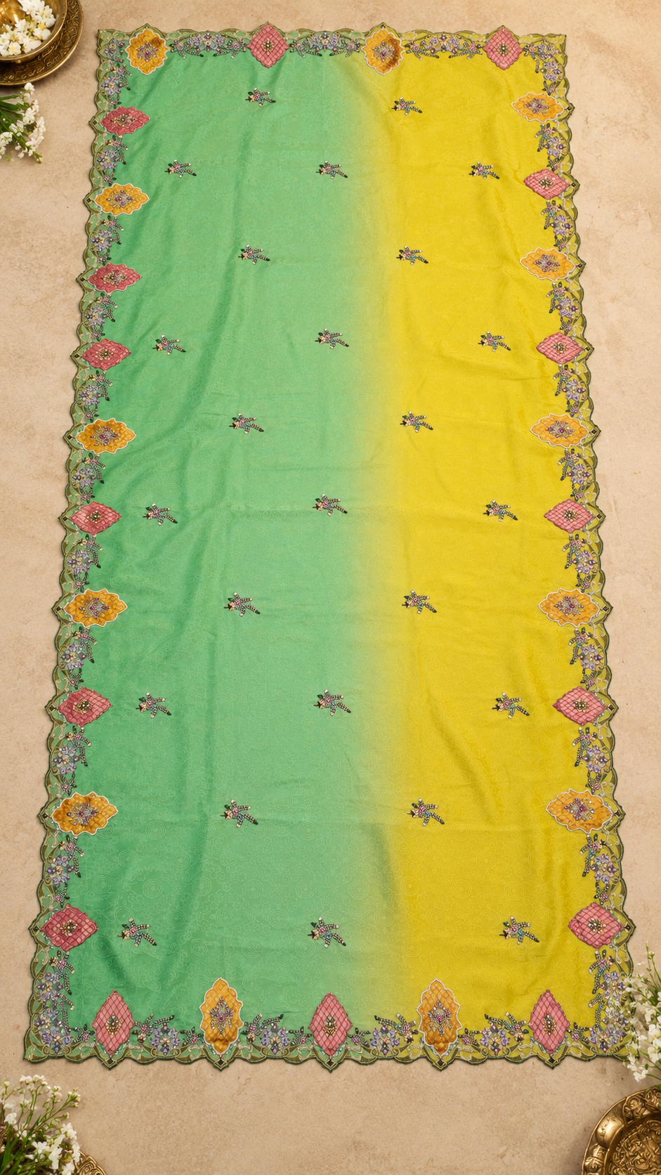 F42 Mint Blue Embroidered Saree