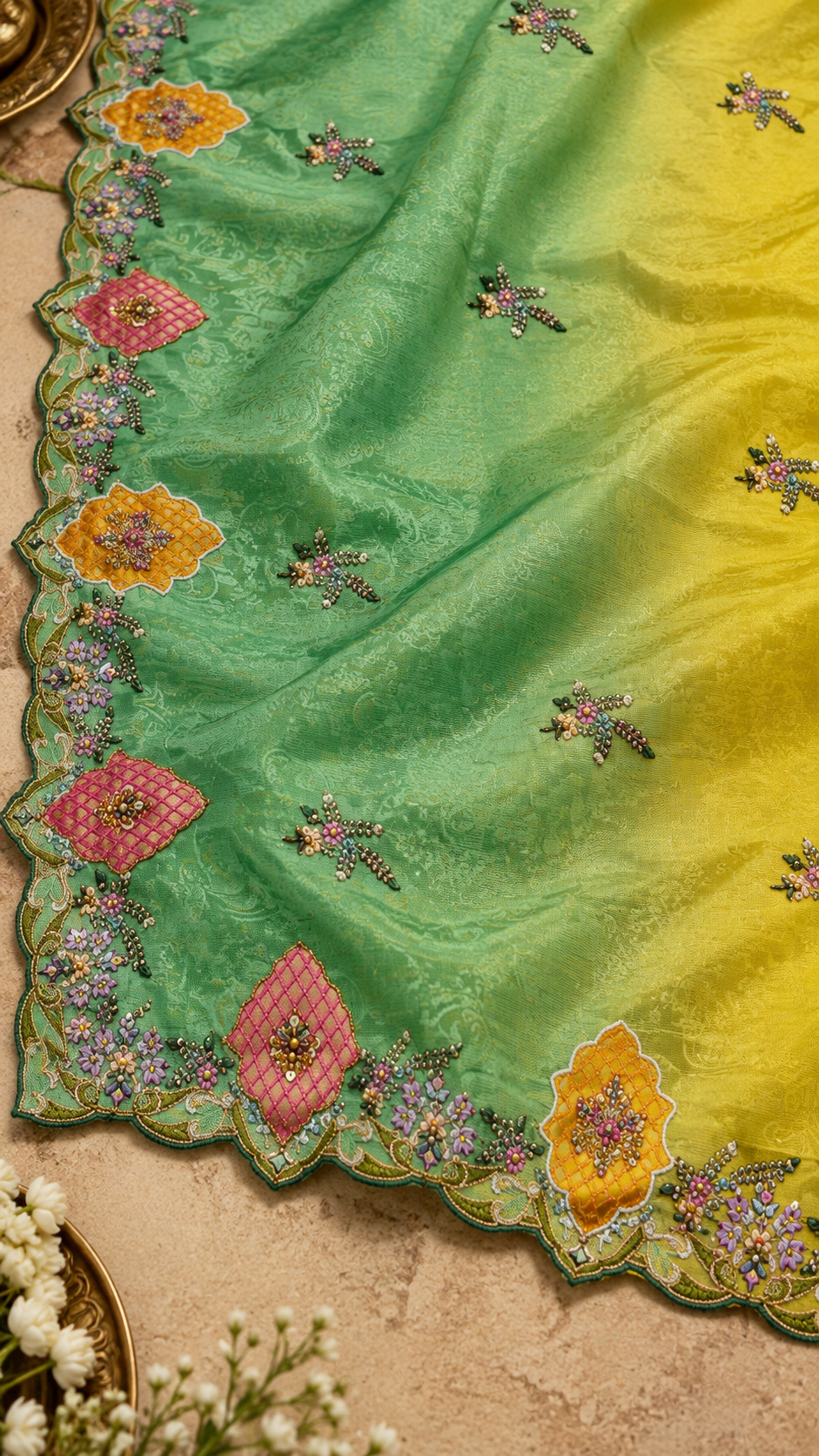 F42 Mint Blue Embroidered Saree