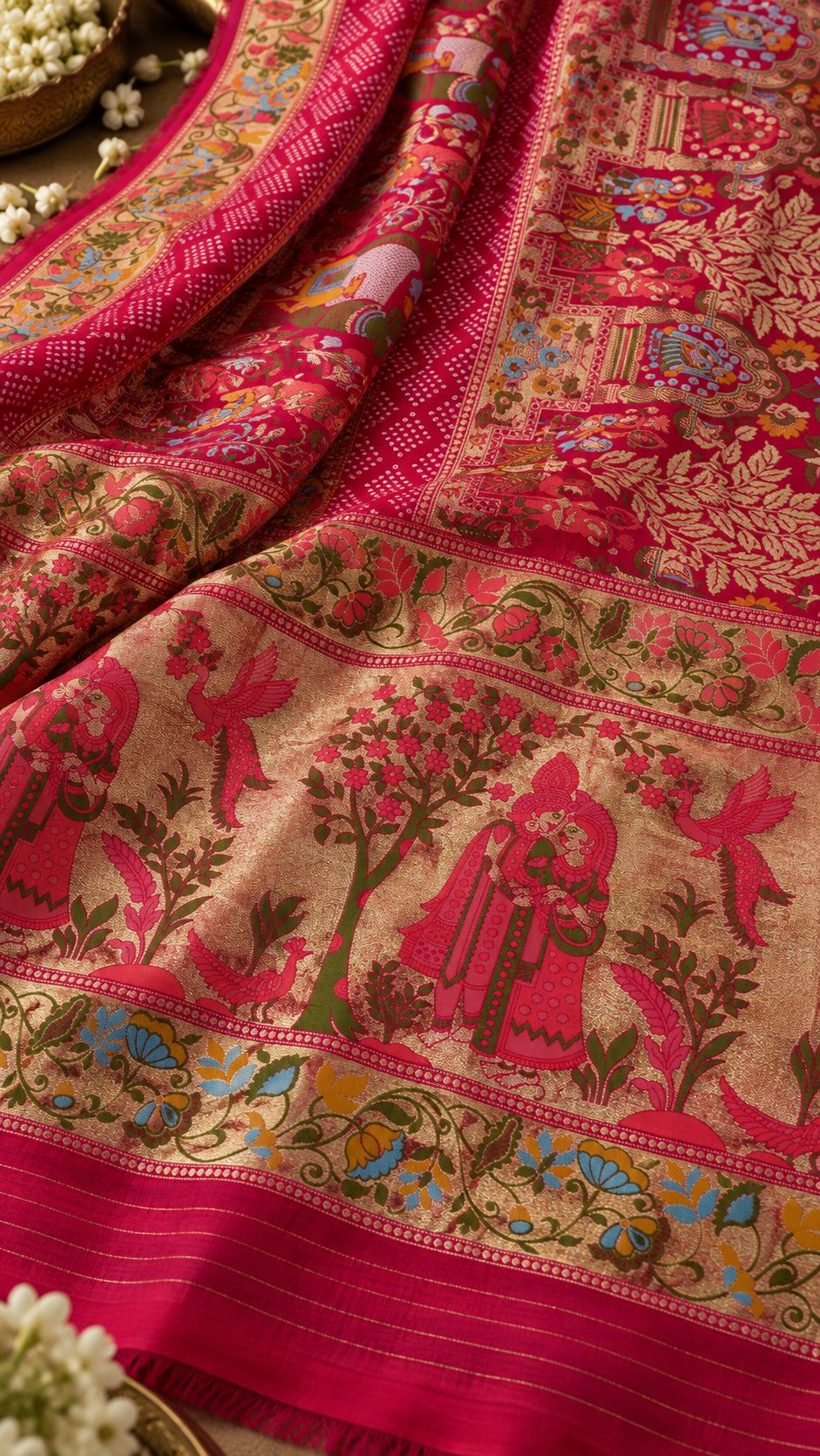 F33 Pink Multicolour Embroidered Saree