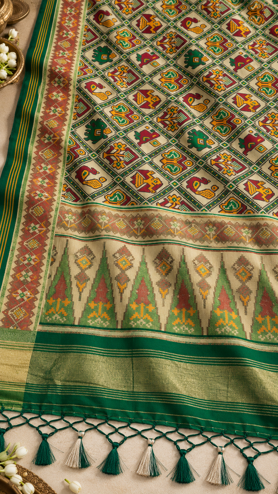 F48 Multicolour Green Embroidered Saree