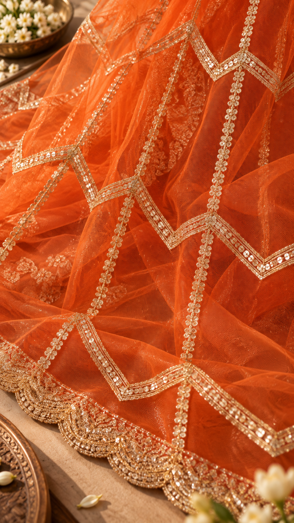 F15 Coral Orange Embroidered Blouse