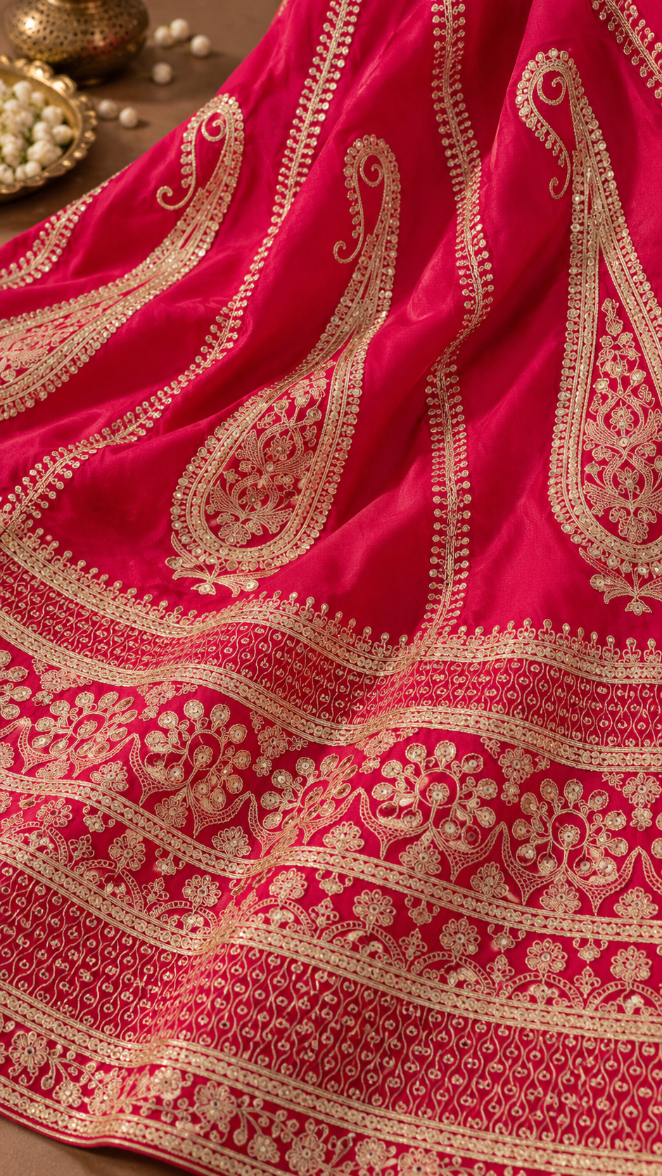 Pink Embroidered Silk Bridal lehenga set