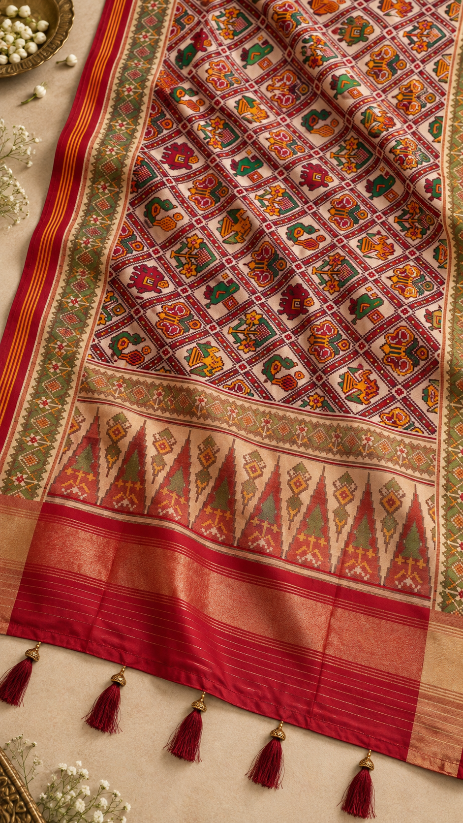 F48 Multicolour Green Embroidered Saree