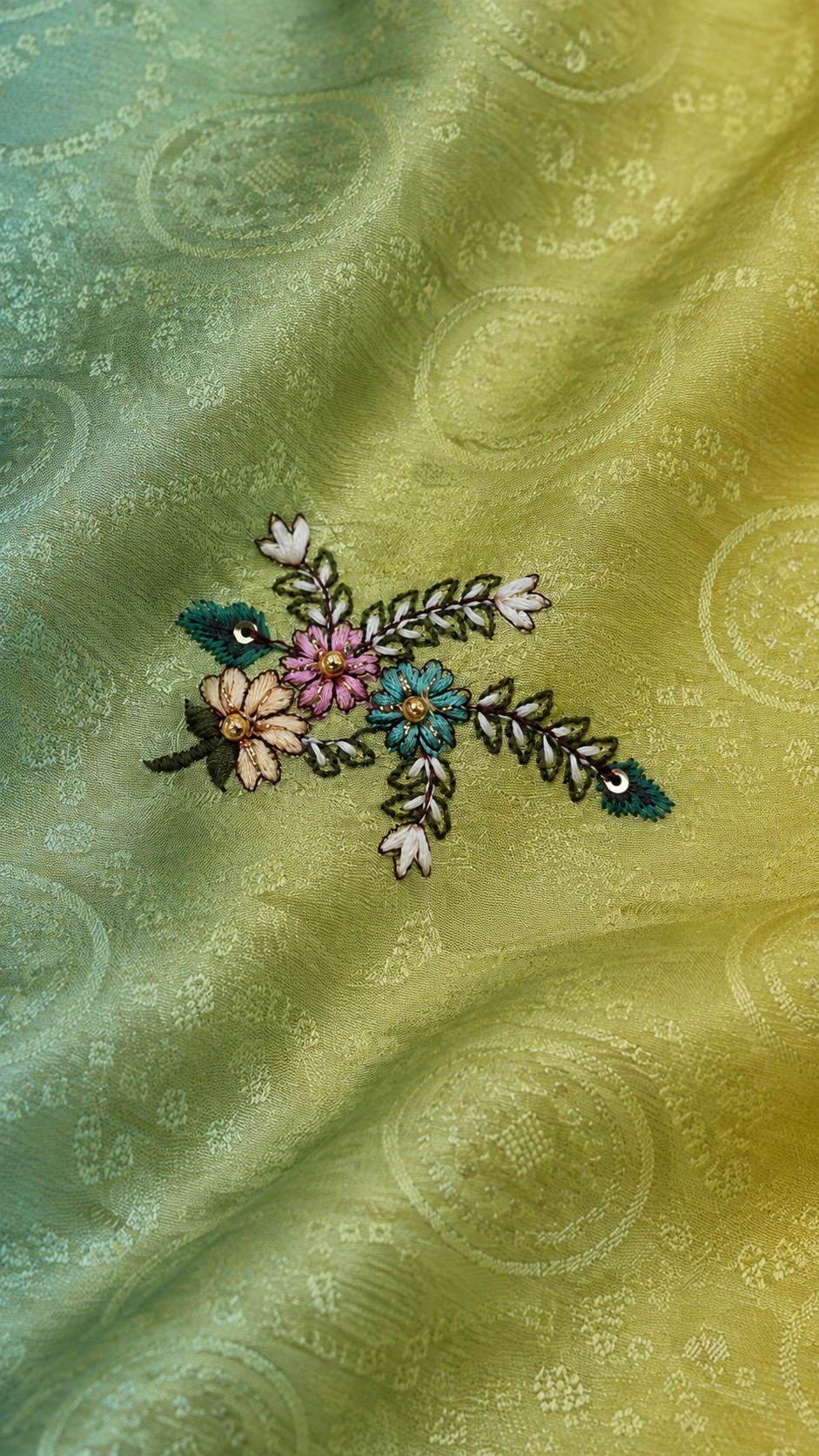 F42 Mint Blue Embroidered Saree