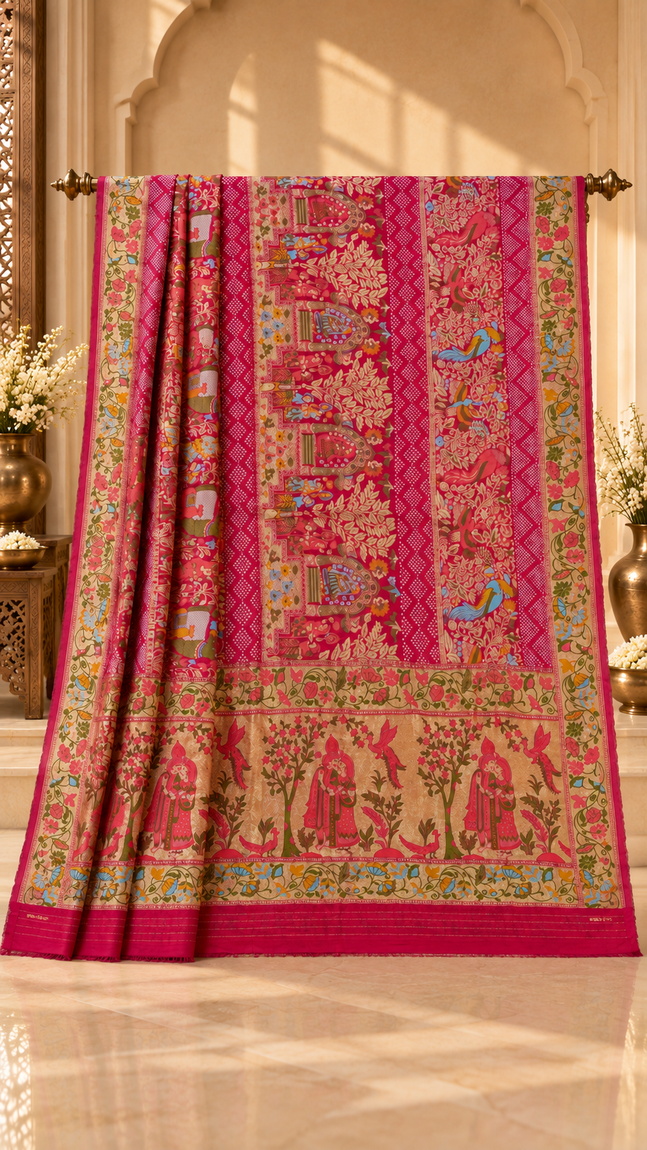 F33 Pink Multicolour Embroidered Saree