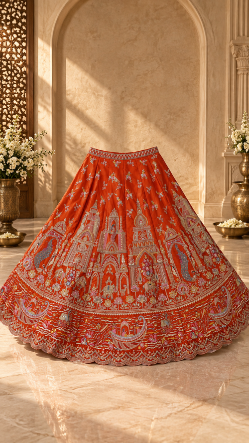 F15 Coral Orange Embroidered Blouse