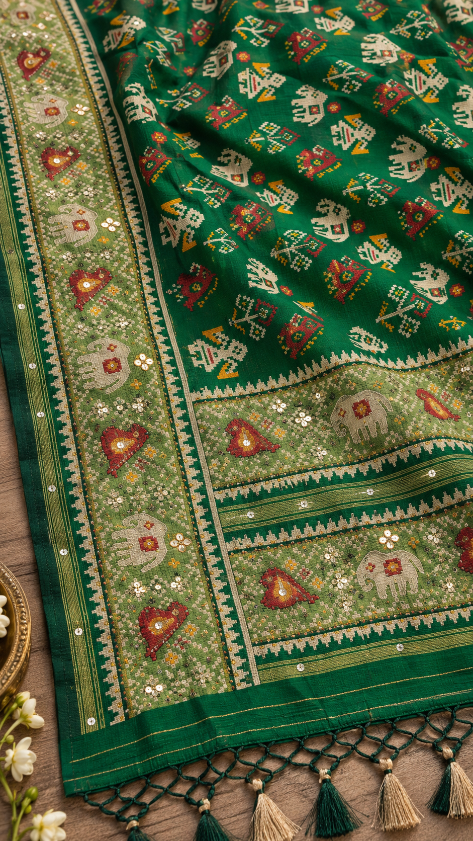 F46 Green Embroidered Saree