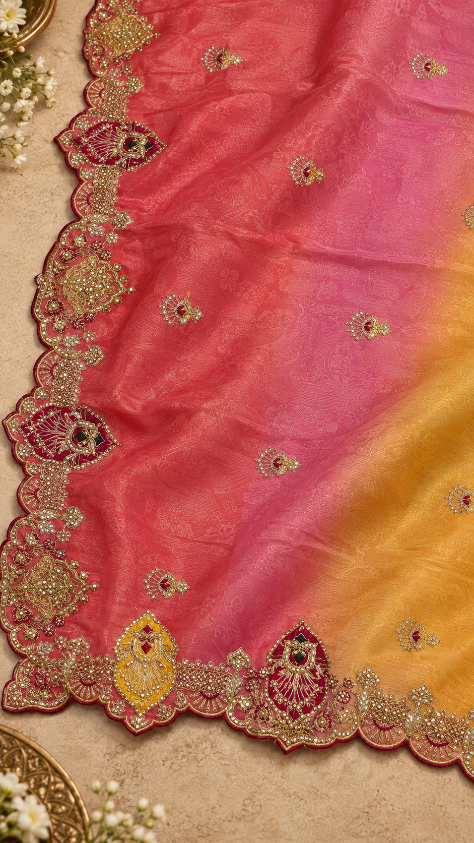 F54 Pink Multicolour Embroidered Saree