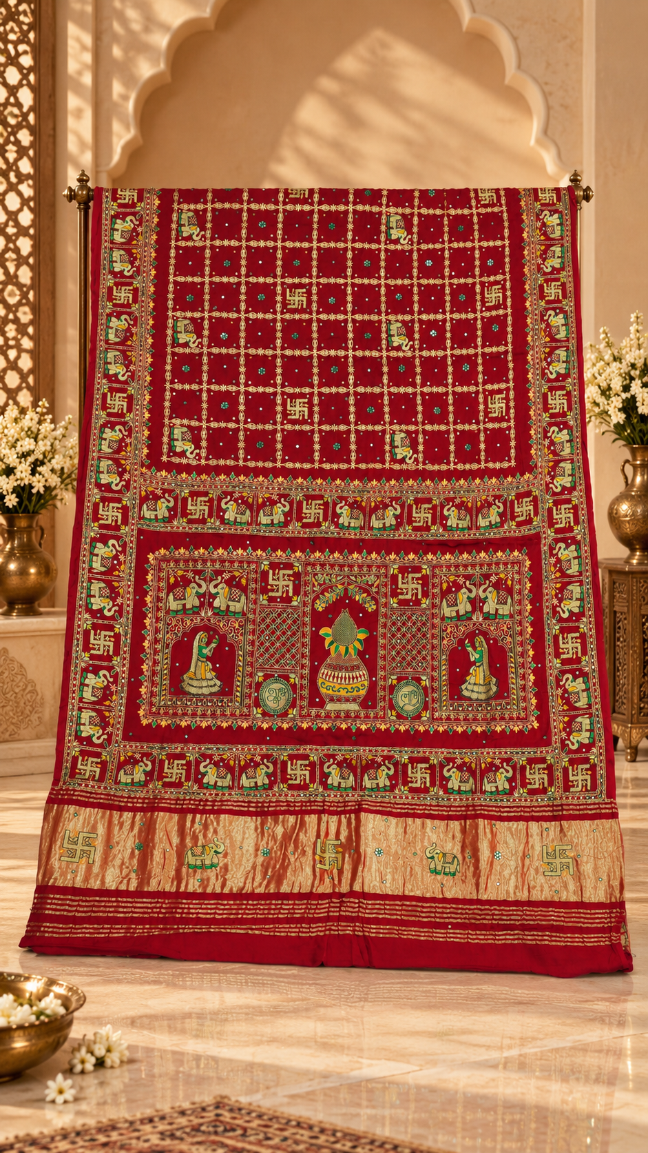 F25 Red Embroidered Saree