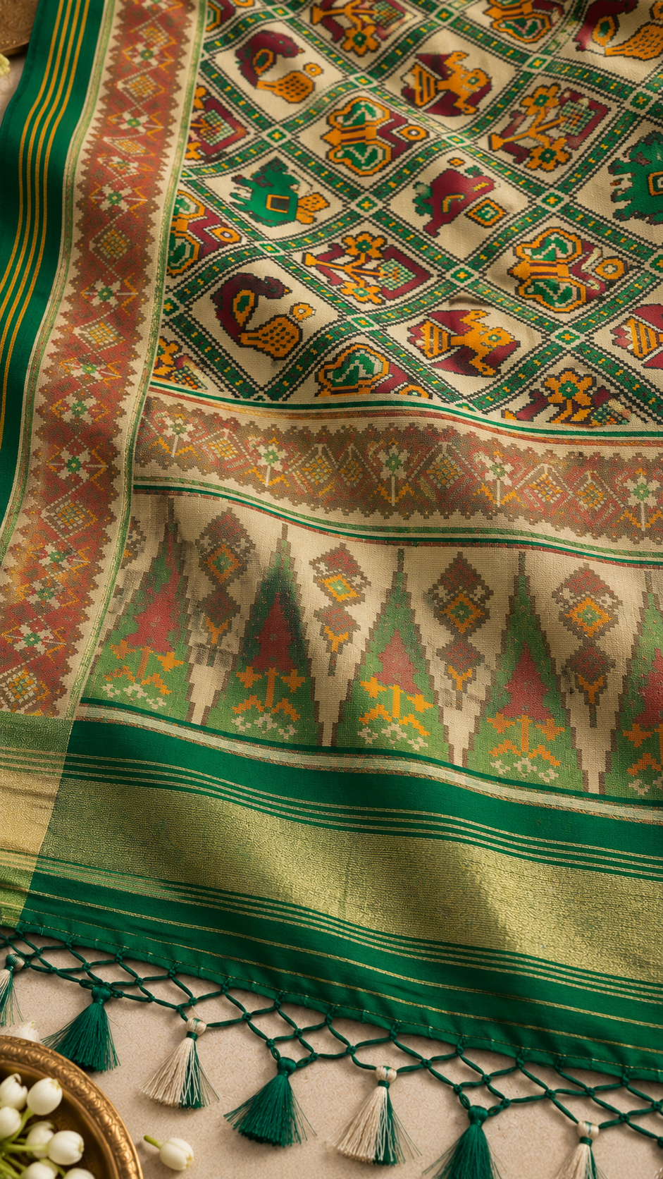 F48 Multicolour Green Embroidered Saree