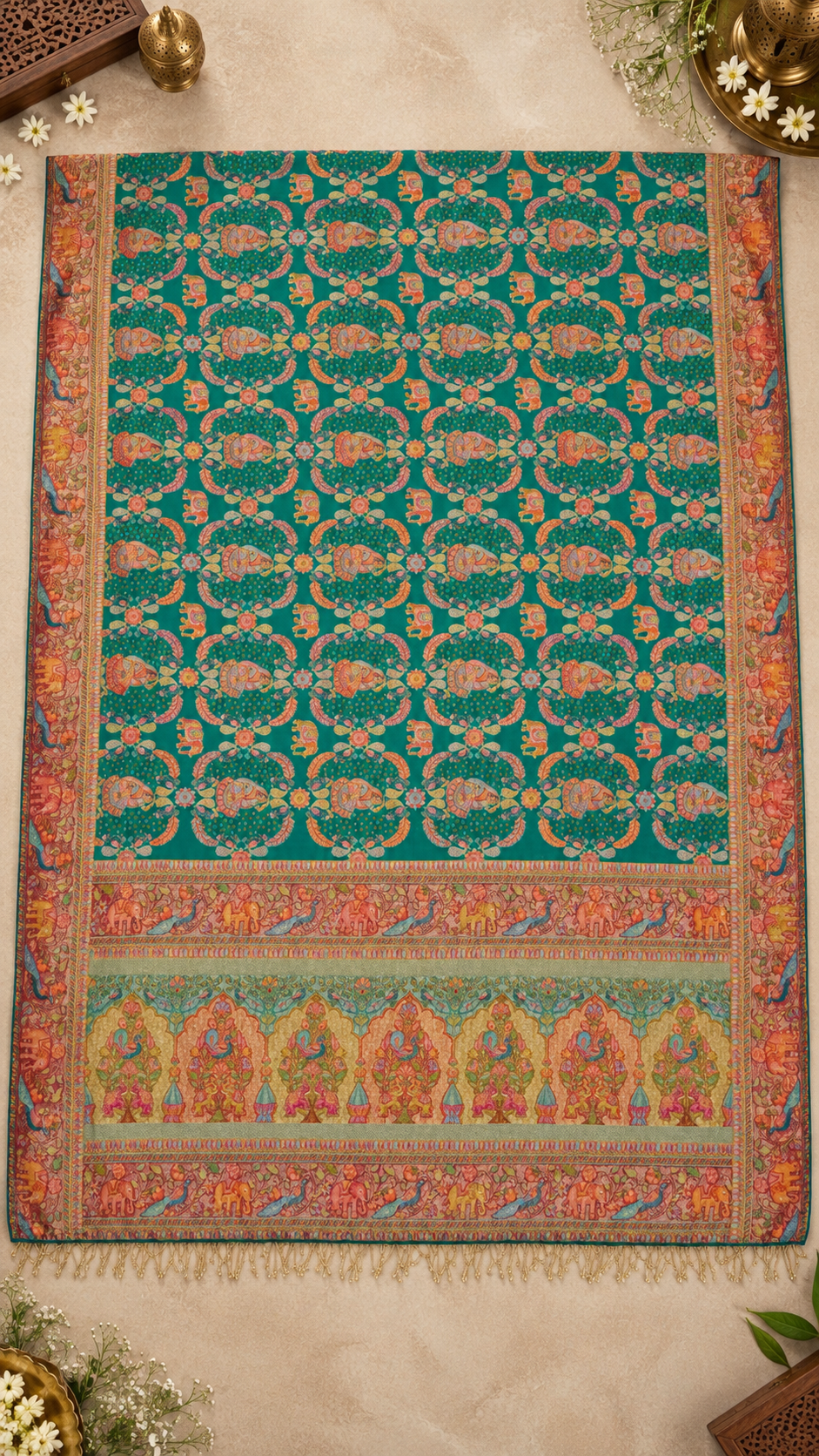 Teal Bandhani Saree