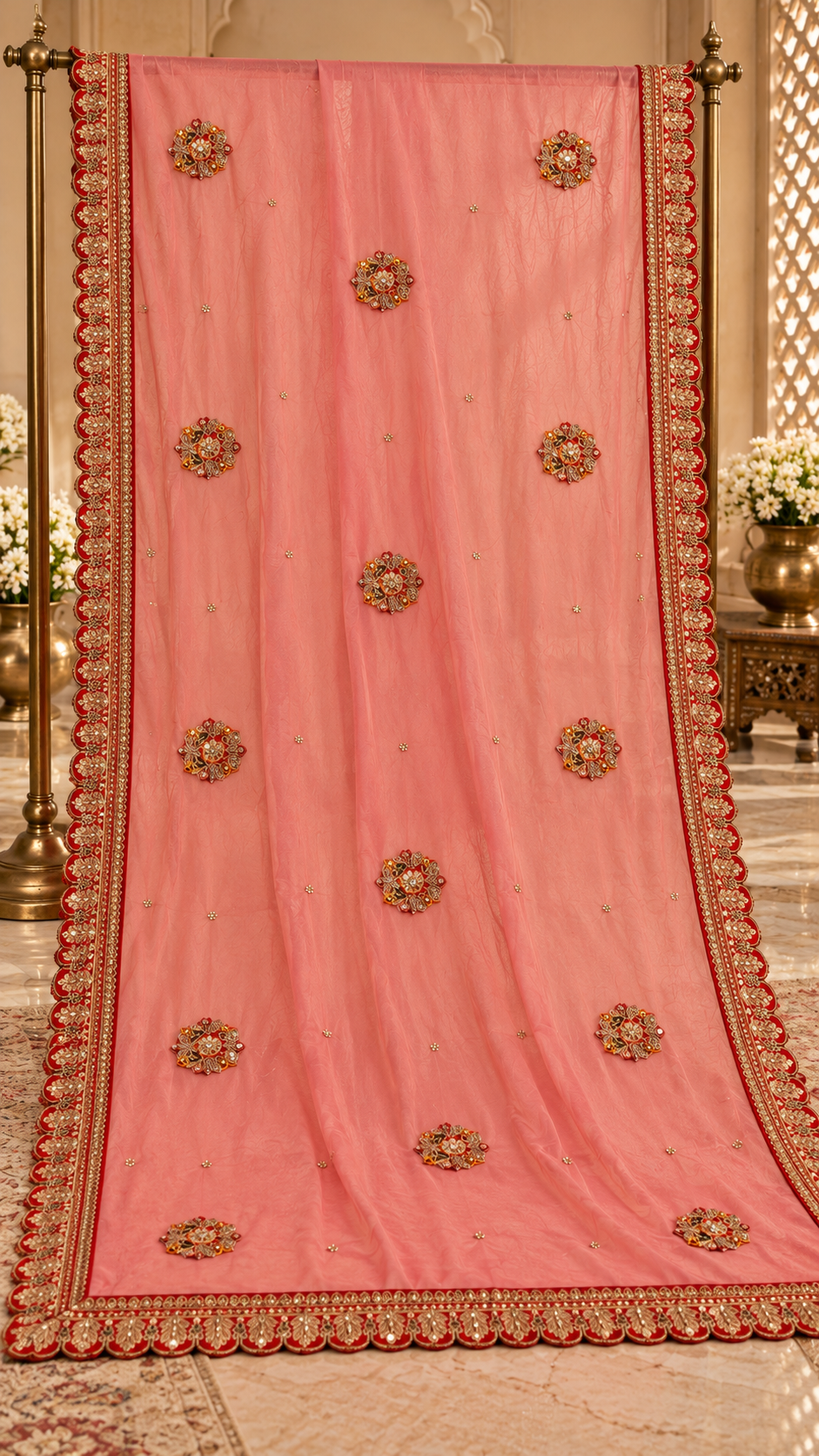 F3 Red and Gold Embroidered Lehenga Set