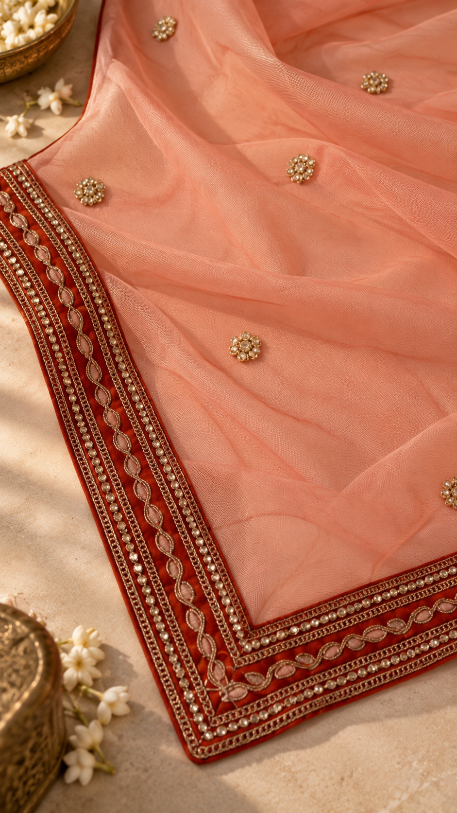 F1 Peach Embroidered Lehenga Set