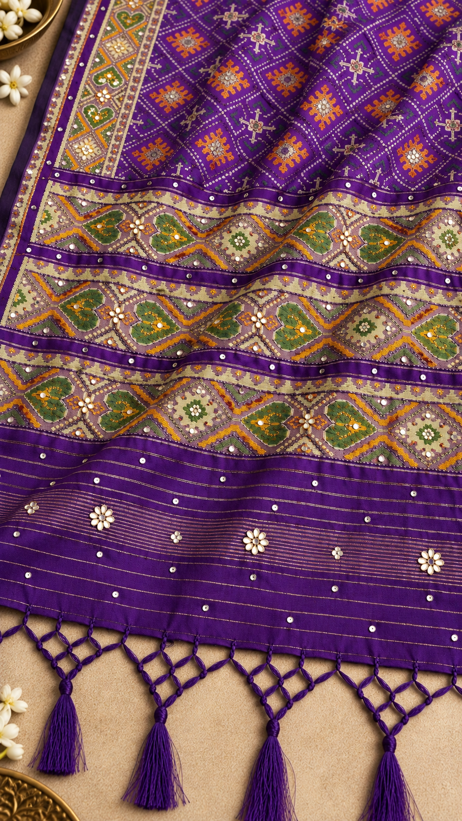 F44 Dark Green Embroidered Saree